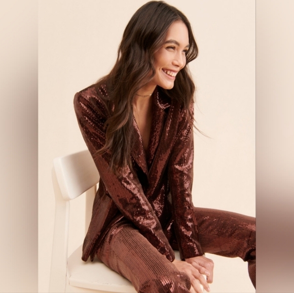 Anthropologie Flat White Disco Sequins In Brown/Bronze Blazer Size S NWOT - Picture 2 of 15